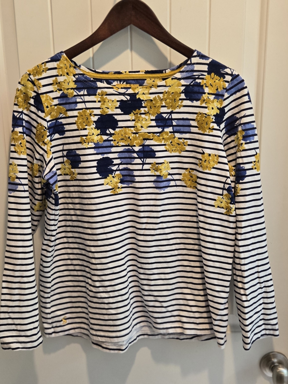 Joules Navy & Yellow Floral Striped Long Sleeve Top